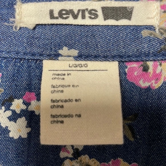 Levi's Sleeveless  navy with flowers Tie Blouse, Size L, cotton - Picture 2 of 9